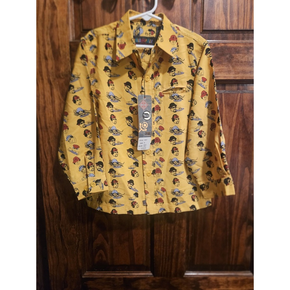 Pelle Pelle Marc Buchanan Vintage NWT Boys Shirt Gold Graphic Button Up Size 5